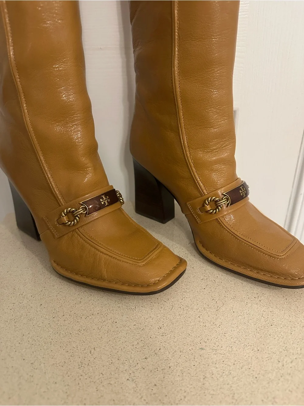 Tory Burch Leather Knee-High Block Heel Boots 8.5